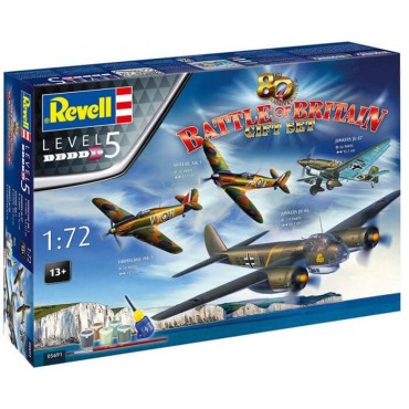 KIT PARA MONTAR REVELL GIFT SET BATTLE OF BRITAIN 80TH ANNIVERSARY COM 4 AVIÕES 1/72 222 PEÇAS COMPLETO COM TINTAS COLA E PINCEL REV 05691